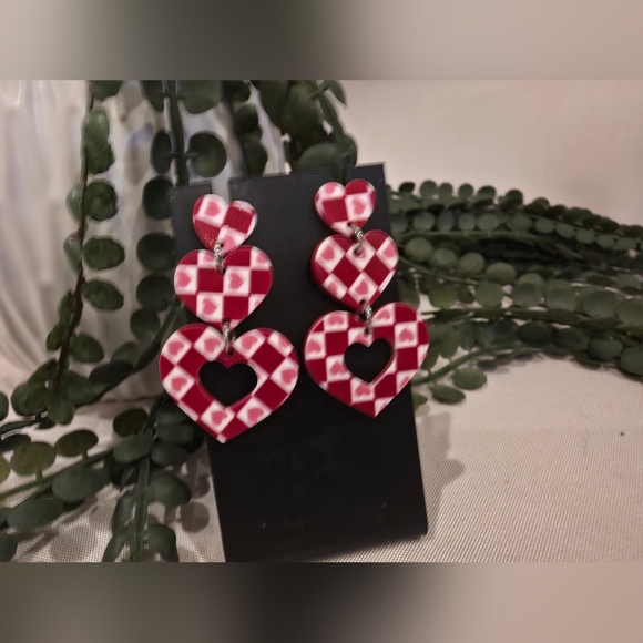 Jewelry - Red and White Heart Earrings